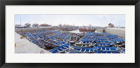 Framed Fishing boats moored at a dock, Essaouira Harbour, Essaouira, Morocco Print