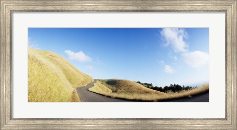 Framed Curved road on the mountain, Marin County, California, USA Print