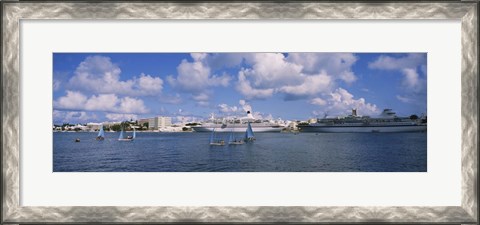 Framed Cruise ships docked at a harbor, Hamilton Harbour, Hamilton, Bermuda Print