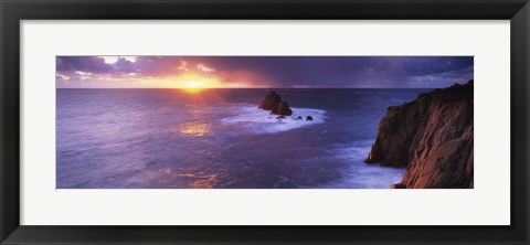 Framed Sunset over the sea, Land&#39;s End, Cornwall, England Print