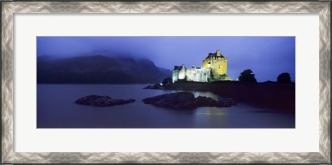 Framed Castle lit up at dusk, Eilean Donan Castle, Loch Duich, Dornie, Highlands Region, Scotland Print