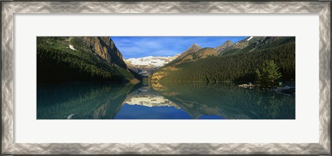 Framed Reflection of mountains in water, Lake Louise, Banff National Park, Alberta, Canada Print