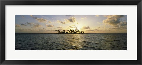 Framed Silhouette of palm trees on an island, Placencia, Laughing Bird Caye, Victoria Channel, Belize Print