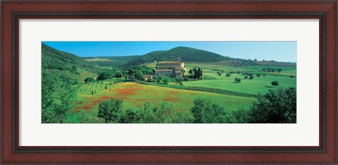 Framed High angle view of a church on a field, Abbazia Di Sant&#39;antimo, Montalcino, Tuscany, Italy Print