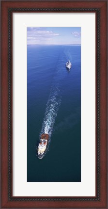 Framed Aerial view of a battleship being towed in the sea, USS Iowa (BB-61), Rhode Island Sound, Rhode Island, USA Print