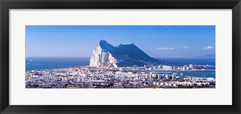 Framed City with a cliff in the background, Rock Of Gibraltar, Gibraltar, Spain Print