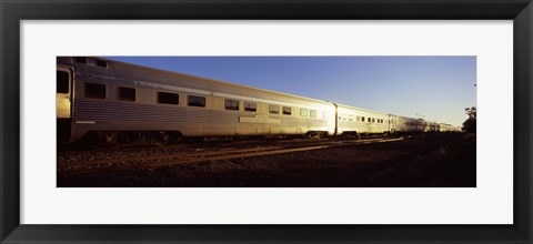 Framed Train moving on railroad tracks, Indian Pacific Train, Broken Hill, New South Wales, Australia Print