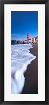 Framed Water surf under a suspension bridge, Golden Gate Bridge, San Francisco Bay, San Francisco, California, USA Print