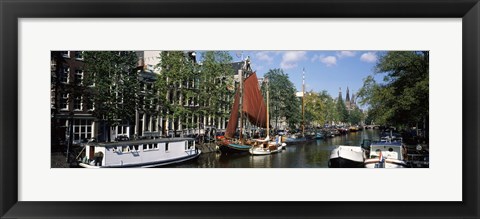 Framed Boats in a channel, Amsterdam, Netherlands Print