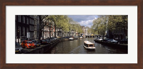 Framed Close up of Boats in a canal, Amsterdam, Netherlands Print