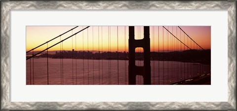 Framed Suspension bridge at sunrise, Golden Gate Bridge, San Francisco Bay, San Francisco, California (horizontal) Print