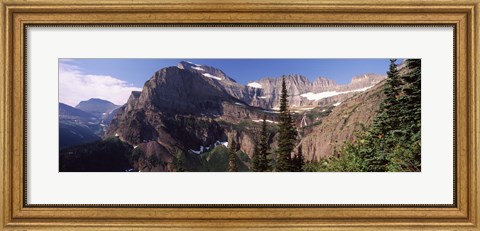 Framed Trees with a mountain range in the background, US Glacier National Park, Montana, USA Print