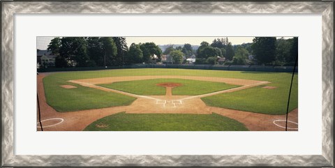 Framed Baseball diamond looked through the net, Doubleday Field, Cooperstown, Venango County, Pennsylvania, USA Print