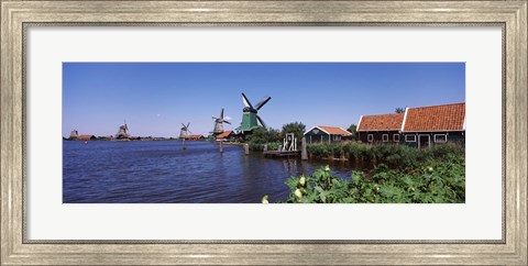 Framed Open air museum at the waterfront, Zaanse Schans, Zaanstad, North Holland, Netherlands Print