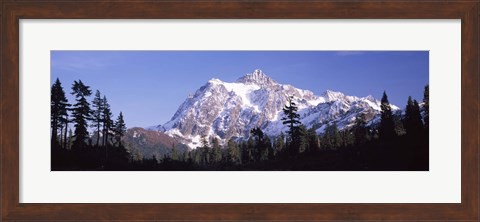 Framed Mountain range covered with snow, Mt Shuksan, Picture Lake, North Cascades National Park, Washington State, USA Print
