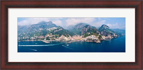 Framed Aerial view of towns, Amalfi, Atrani, Amalfi Coast, Salerno, Campania, Italy Print