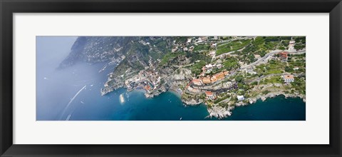 Framed Aerial view of a town, Atrani, Amalfi Coast, Salerno, Campania, Italy Print