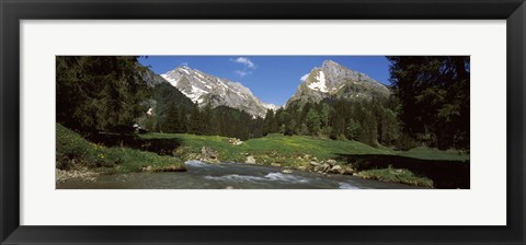 Framed Stream flowing through a forest, Mt Santis, Mt Altmann, Appenzell Alps, St Gallen Canton, Switzerland Print