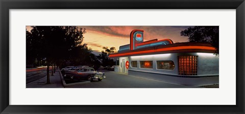 Framed Cars parked outside a restaurant, Route 66, Albuquerque, New Mexico, USA Print