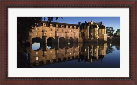 Framed Reflection of a castle in a river, Chateau De Chenonceau, Indre-Et-Loire, Loire Valley, Loire River, Region Centre, France Print