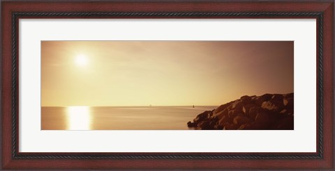 Framed Rock jetty leading into Fort Lauderdale Harbor at sunrise, Fort Lauderdale, Broward County, Florida, USA Print