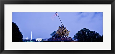 Framed Iwo Jima Memorial at dusk with Washington Monument in the background, Arlington National Cemetery, Arlington, Virginia, USA Print