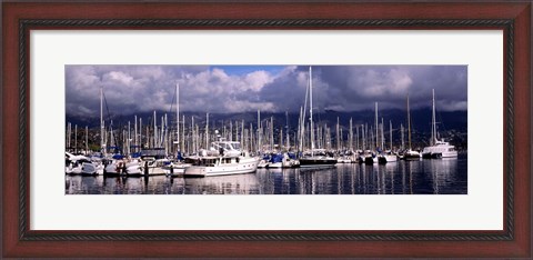 Framed Boats at a harbor, Santa Barbara Harbor, Santa Barbara, California, USA Print