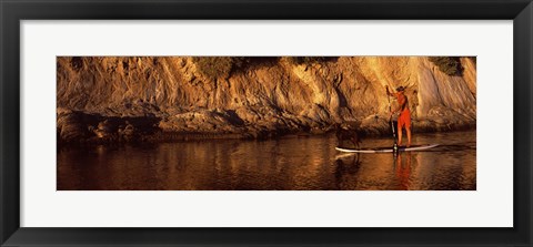 Framed Paddle-boarder in river, Santa Barbara, California, USA Print