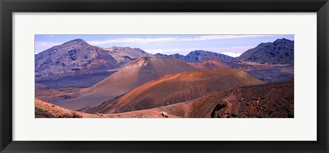 Framed Volcanic landscape with mountains in the background, Maui, Hawaii Print