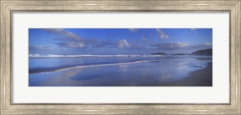 Framed Beach at sunrise, Gwithian Beach, Godrevy Lighthouse, Cornwall, England Print