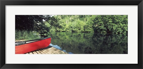 Framed Canoe on a boardwalk in a river, Neckar River, Horb Am Neckar, Baden-Wurttemberg, Germany Print