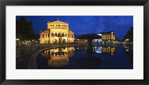 Framed Alte Oper reflecting in Lucae Fountain, Frankfurt, Hesse, Germany Print