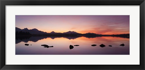 Framed Lake Hopfensee at sunset, Ostallgau, Bavaria, Germany Print