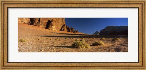 Framed Rock formations in a desert, Wadi Um Ishrin, Wadi Rum, Jordan Print