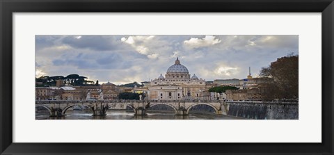 Framed Arch bridge across Tiber River with St. Peter&#39;s Basilica in the background, Rome, Lazio, Italy Print