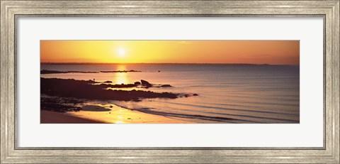 Framed Sunrise over the beach, Beg Meil, Finistere, Brittany, France Print