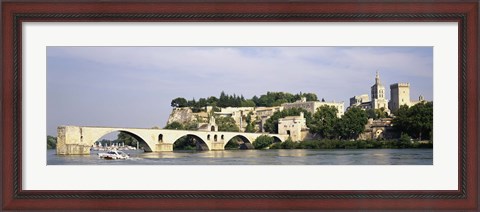 Framed Castle at the waterfront, Pont Saint-Benezet, Palais des Papes, Avignon, Vaucluse, France Print