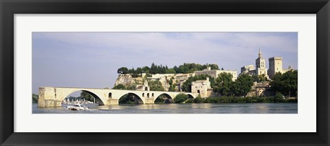 Framed Castle at the waterfront, Pont Saint-Benezet, Palais des Papes, Avignon, Vaucluse, France Print