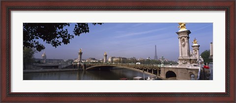 Framed Bridge across a river with the Eiffel Tower in the background, Pont Alexandre III, Seine River, Paris, Ile-de-France, France Print