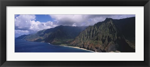 Framed Aerial view of the coast, Na Pali Coast, Kauai, Hawaii, USA Print
