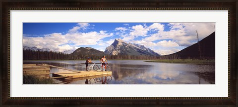 Framed Mountain Bikers Vermilion Lakes Alberta Canada Print