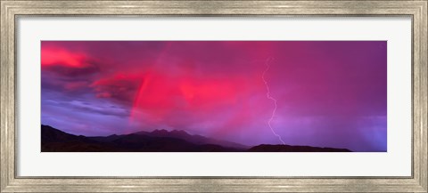 Framed Sunset With Lightning And Rainbow Four Peaks Mountain AZ Print