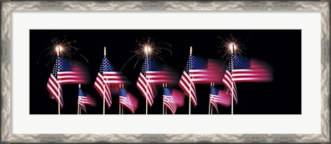 Framed US Flags And Fireworks Print