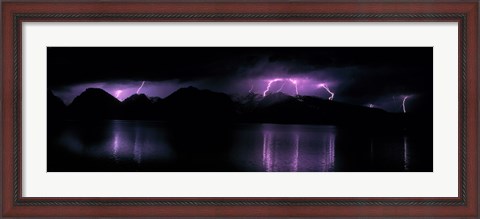 Framed Teton Range w/lightning Grand Teton National Park WY USA Print