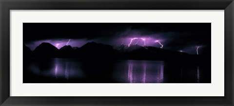 Framed Teton Range w/lightning Grand Teton National Park WY USA Print