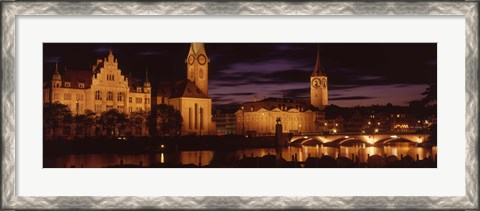Framed Switzerland, Zurich, Limmat River at night Print