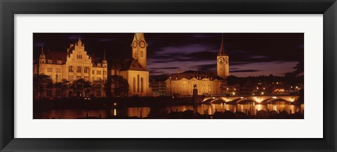 Framed Switzerland, Zurich, Limmat River at night Print