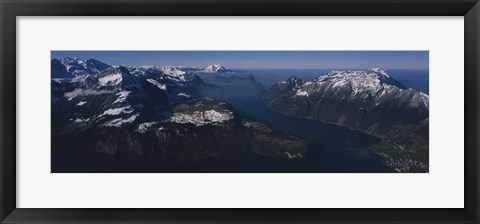 Framed High Angle View Of Mountains, Lake Lucerne, Switzerland Print