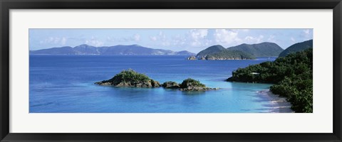 Framed US Virgin Islands, St. John, Trunk Bay, Rock formation in the sea Print