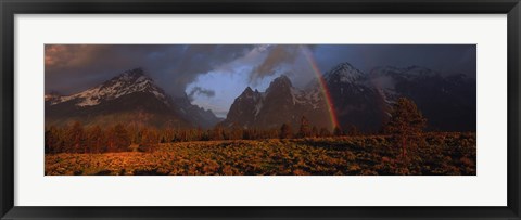 Framed Sunrise &amp; rainbow Grand Teton National Park WY USA Print